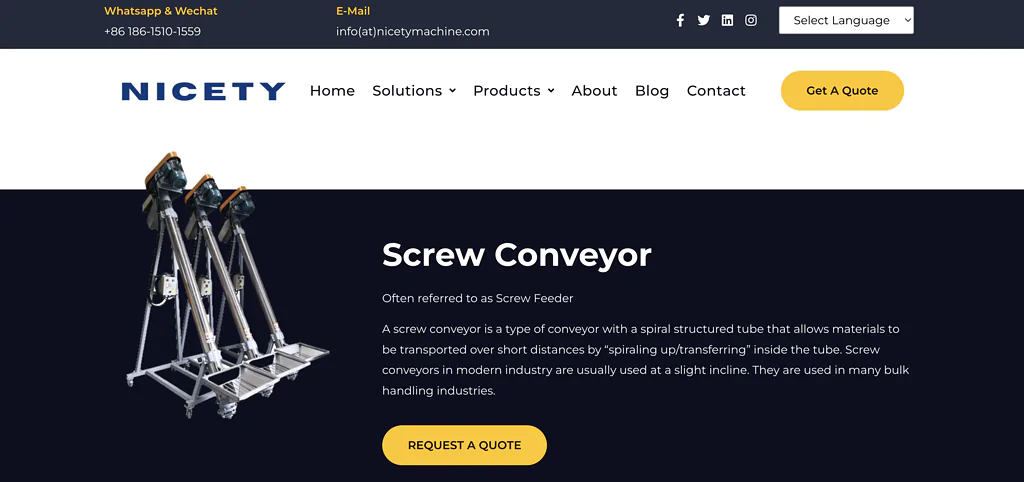 nicety machinery screw conveyor