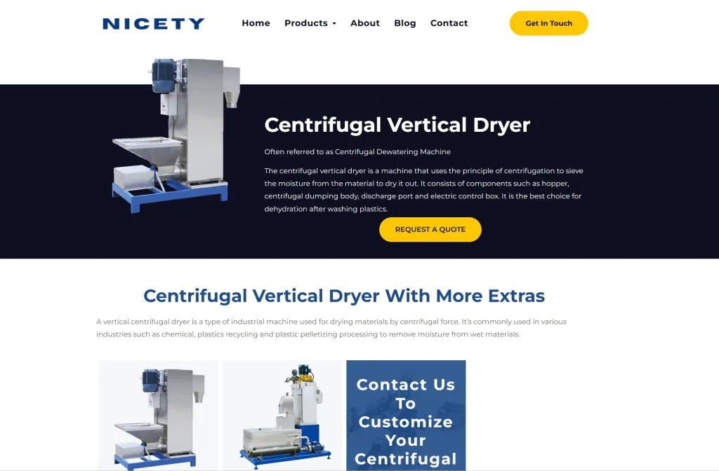 vertical centrifuge dryer for plastic